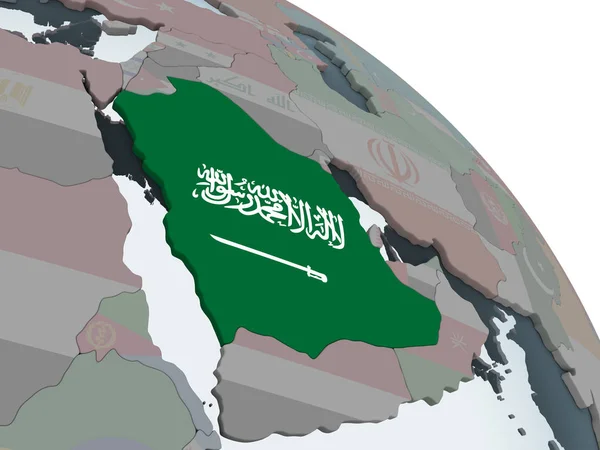 Saudi Arabia Auf Politischem Globus Mit Eingebetteter Flagge Illustration — Stockfoto