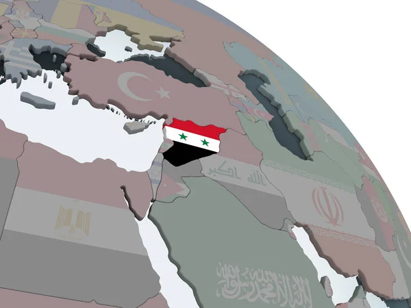 Siria Sul Globo Politico Con Bandiera Incorporata Illustrazione — Foto Stock