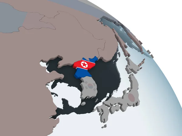 Nordkorea Auf Dem Politischen Globus Mit Eingebetteter Flagge Illustration — Stockfoto