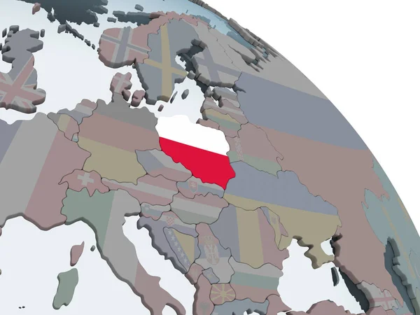 Polonia Mundo Político Con Bandera Incrustada Ilustración — Foto de Stock