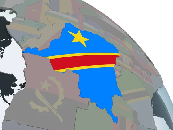 República Democrática Del Congo Mundo Político Con Bandera Incrustada Ilustración — Foto de Stock
