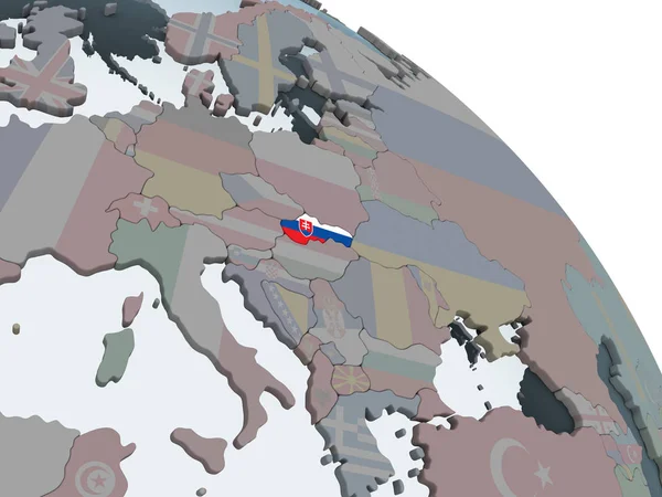 Slovakia on political globe with embedded flag. 3D illustration.