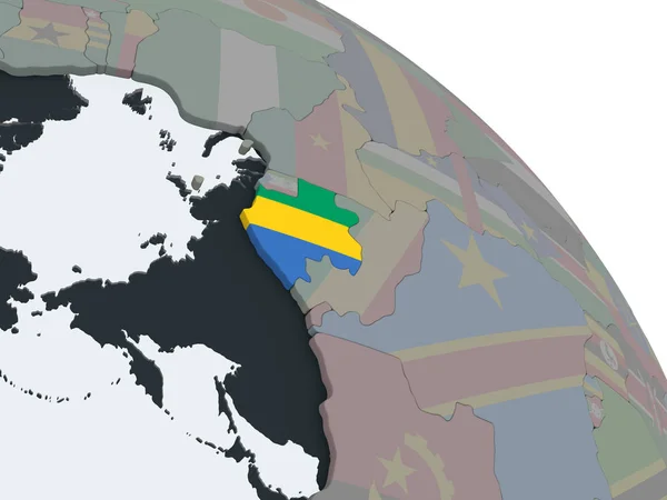 Gabón Globo Político Con Bandera Incrustada Ilustración —  Fotos de Stock