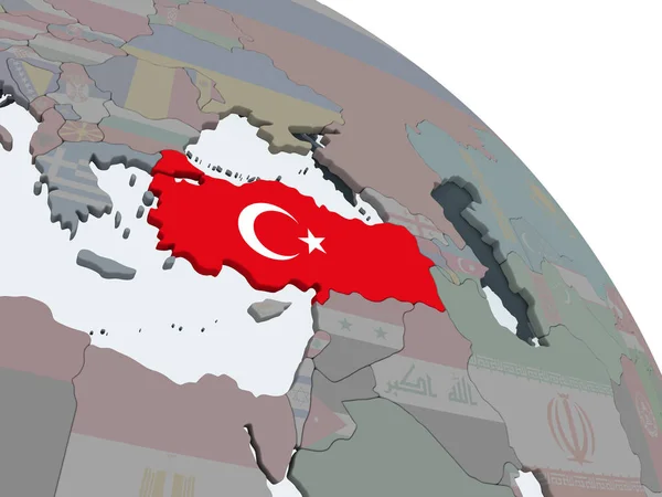 Turcja Globus Polityczny Flagą Osadzonych Ilustracja — Zdjęcie stockowe