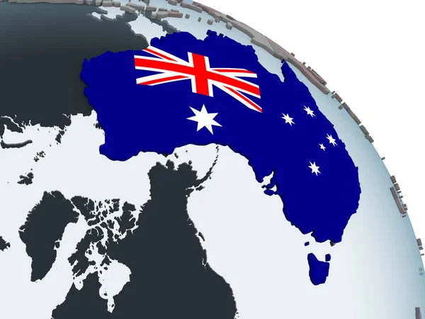Australia Sul Globo Politico Con Bandiera Incorporata Illustrazione — Foto Stock