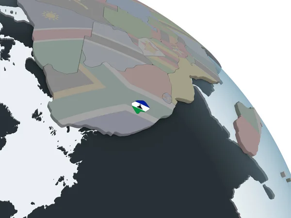 莱索托在嵌入式旗政治地球仪上 — 图库照片
