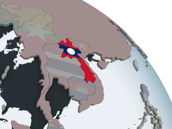 Лаос Политическом Глобусе Встроенным Флагом Иллюстрация — стоковое фото