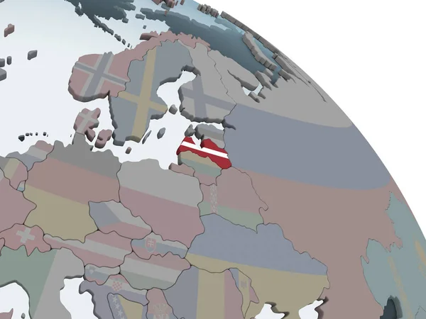 Lettland Auf Politischem Globus Mit Eingebetteter Flagge Illustration — Stockfoto