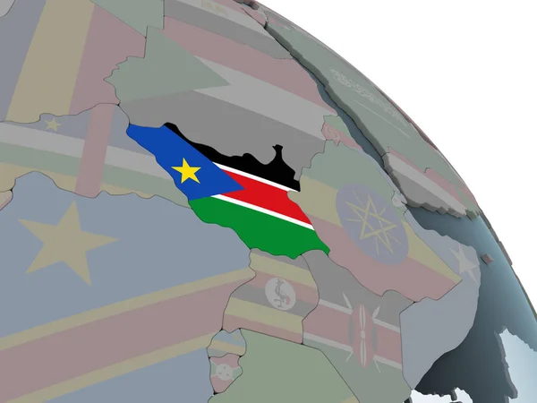 Sudão Sul Mundo Político Com Bandeira Embutida Ilustração — Fotografia de Stock