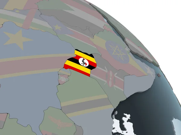 Uganda Sul Globo Politico Con Bandiera Incorporata Illustrazione — Foto Stock