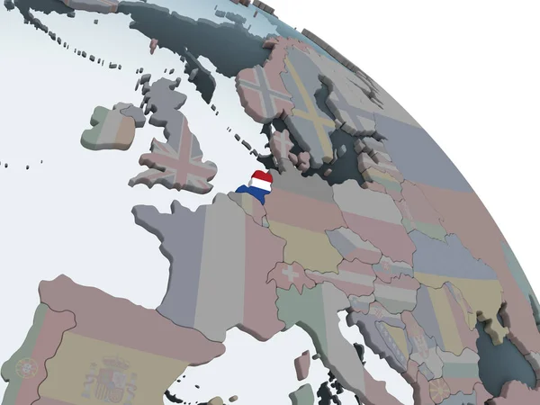 Países Bajos Mundo Político Con Bandera Incrustada Ilustración —  Fotos de Stock