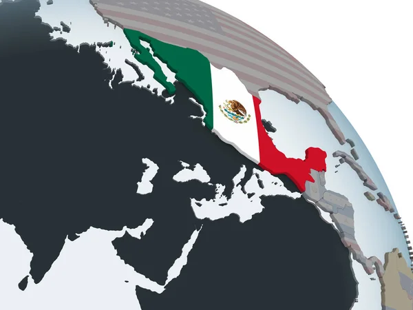Mexico Politieke Wereldbol Met Ingesloten Vlag Illustratie — Stockfoto