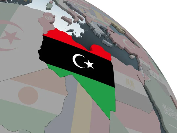 Líbia Politikai Globe Beágyazott Zászló Illusztráció — Stock Fotó