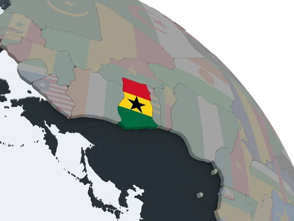 Ghana Auf Politischem Globus Mit Eingebetteter Flagge Illustration — Stockfoto
