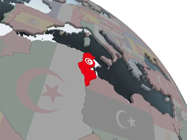 Τυνησία Στον Πολιτικό Κόσμο Ενσωματωμένο Σημαία Απεικόνιση — Φωτογραφία Αρχείου