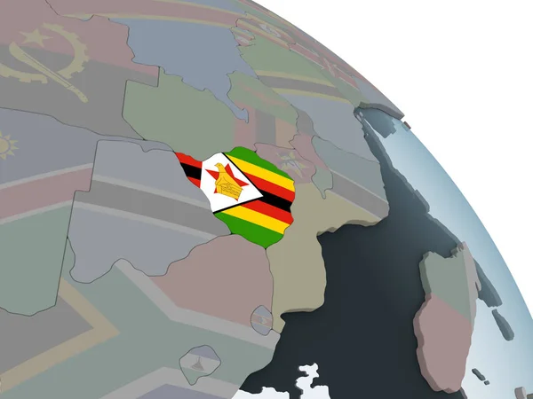 Zimbabwe Sur Globe Politique Avec Drapeau Intégré Illustration — Photo