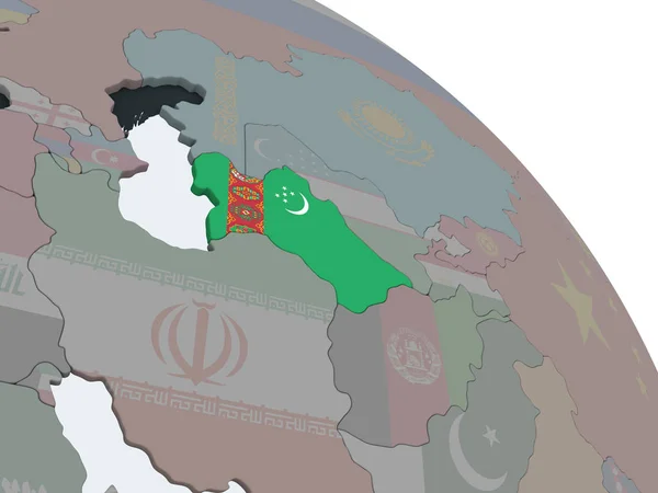 Turquemenistão Mundo Político Com Bandeira Embutida Ilustração — Fotografia de Stock