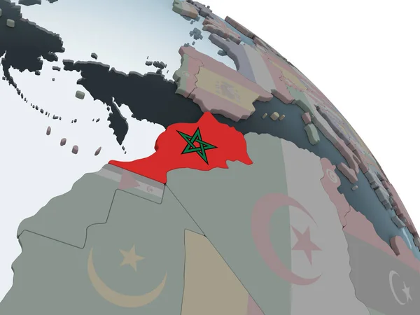 Marokko Politieke Wereldbol Met Ingesloten Vlag Illustratie — Stockfoto