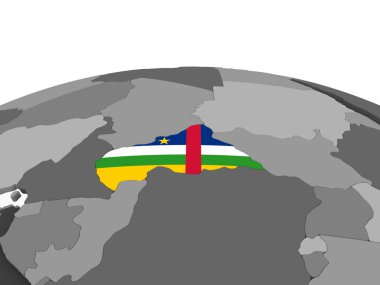 Orta Afrika katıştırılmış bayrak ile gri siyasi dünya üzerinde. 3D çizim.