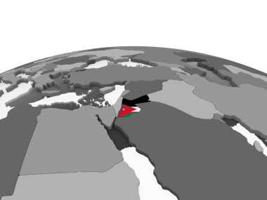 Jordan katıştırılmış bayrak ile gri siyasi dünya üzerinde. 3D çizim.