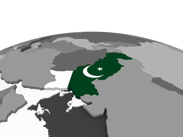 Pakistan Globo Politico Grigio Con Bandiera Incorporata Illustrazione — Foto Stock