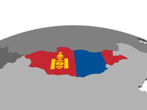 蒙古在灰色政治地球仪与嵌入的旗子 — 图库照片