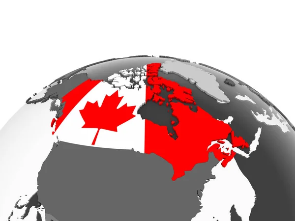 Canada Grijze Politieke Wereldbol Met Ingesloten Vlag Illustratie — Stockfoto