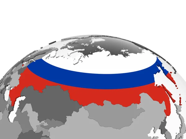 Россия Сером Политическом Глобусе Встроенным Флагом Иллюстрация — стоковое фото