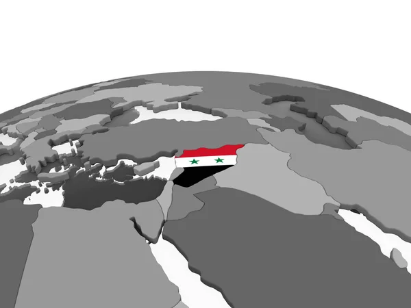 Syrië Grijze Politieke Wereldbol Met Ingesloten Vlag Illustratie — Stockfoto