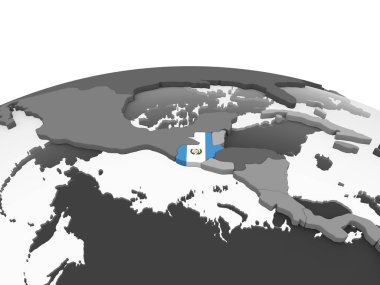 Guatemala katıştırılmış bayrak ile gri siyasi dünya üzerinde. 3D çizim.