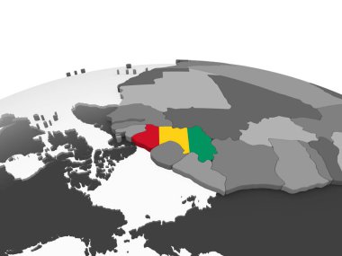 Gine katıştırılmış bayrak ile gri siyasi dünya üzerinde. 3D çizim.