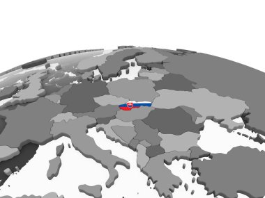 Slovakya katıştırılmış bayrak ile gri siyasi dünya üzerinde. 3D çizim.