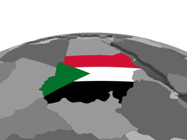 Sudan katıştırılmış bayrak ile gri siyasi dünya üzerinde. 3D çizim.