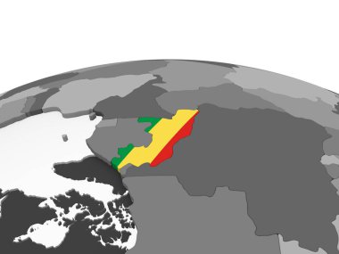 Kongo katıştırılmış bayrak ile gri siyasi dünya üzerinde. 3D çizim.