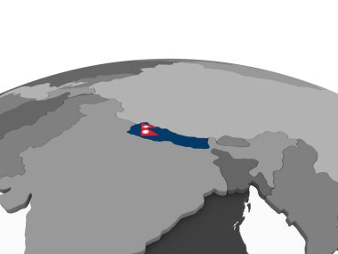 Nepal katıştırılmış bayrak ile gri siyasi dünya üzerinde. 3D çizim.
