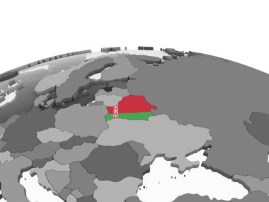 Beyaz Rusya katıştırılmış bayrak ile gri siyasi dünya üzerinde. 3D çizim.