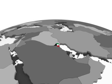 Kuveyt katıştırılmış bayrak ile gri siyasi dünya üzerinde. 3D çizim.