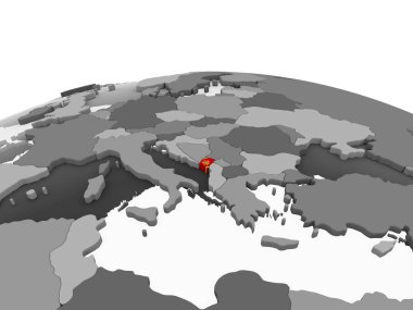 Karadağ katıştırılmış bayrak ile gri siyasi dünya üzerinde. 3D çizim.