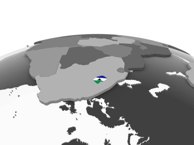 Lesotho katıştırılmış bayrak ile gri siyasi dünya üzerinde. 3D çizim.