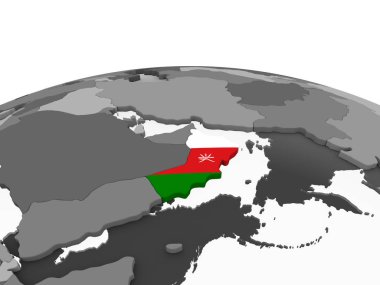 Umman katıştırılmış bayrak ile gri siyasi dünya üzerinde. 3D çizim.