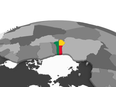 Benin katıştırılmış bayrak ile gri siyasi dünya üzerinde. 3D çizim.