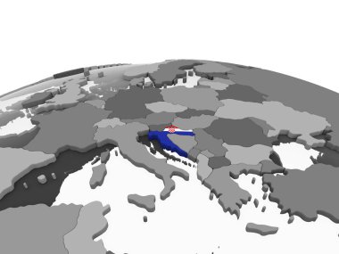 Hırvatistan katıştırılmış bayrak ile gri siyasi dünya üzerinde. 3D çizim.
