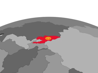 Kırgızistan katıştırılmış bayrak ile gri siyasi dünya üzerinde. 3D çizim.