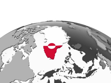 Grönland katıştırılmış bayrak ile gri siyasi dünya üzerinde. 3D çizim.