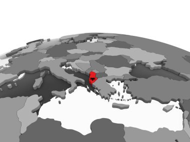Arnavutluk katıştırılmış bayrak ile gri siyasi dünya üzerinde. 3D çizim.