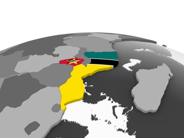 Mozambik katıştırılmış bayrak ile gri siyasi dünya üzerinde. 3D çizim.