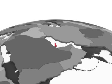 Katar katıştırılmış bayrak ile gri siyasi dünya üzerinde. 3D çizim.