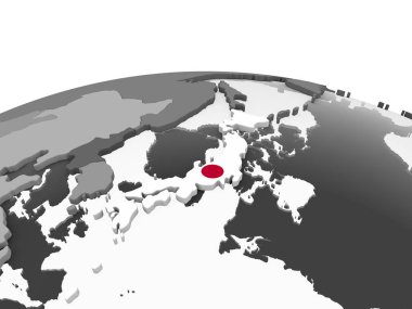 Japonya ile gri siyasi dünya üzerinde bayrak gömülü. 3D çizim.