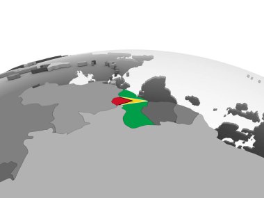 Guyana katıştırılmış bayrak ile gri siyasi dünya üzerinde. 3D çizim.
