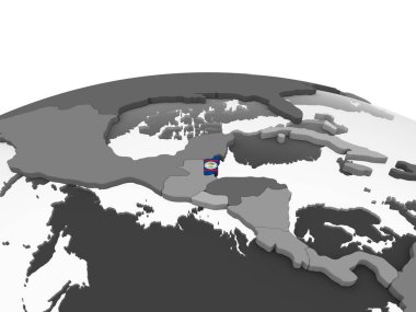 Belize katıştırılmış bayrak ile gri siyasi dünya üzerinde. 3D çizim.
